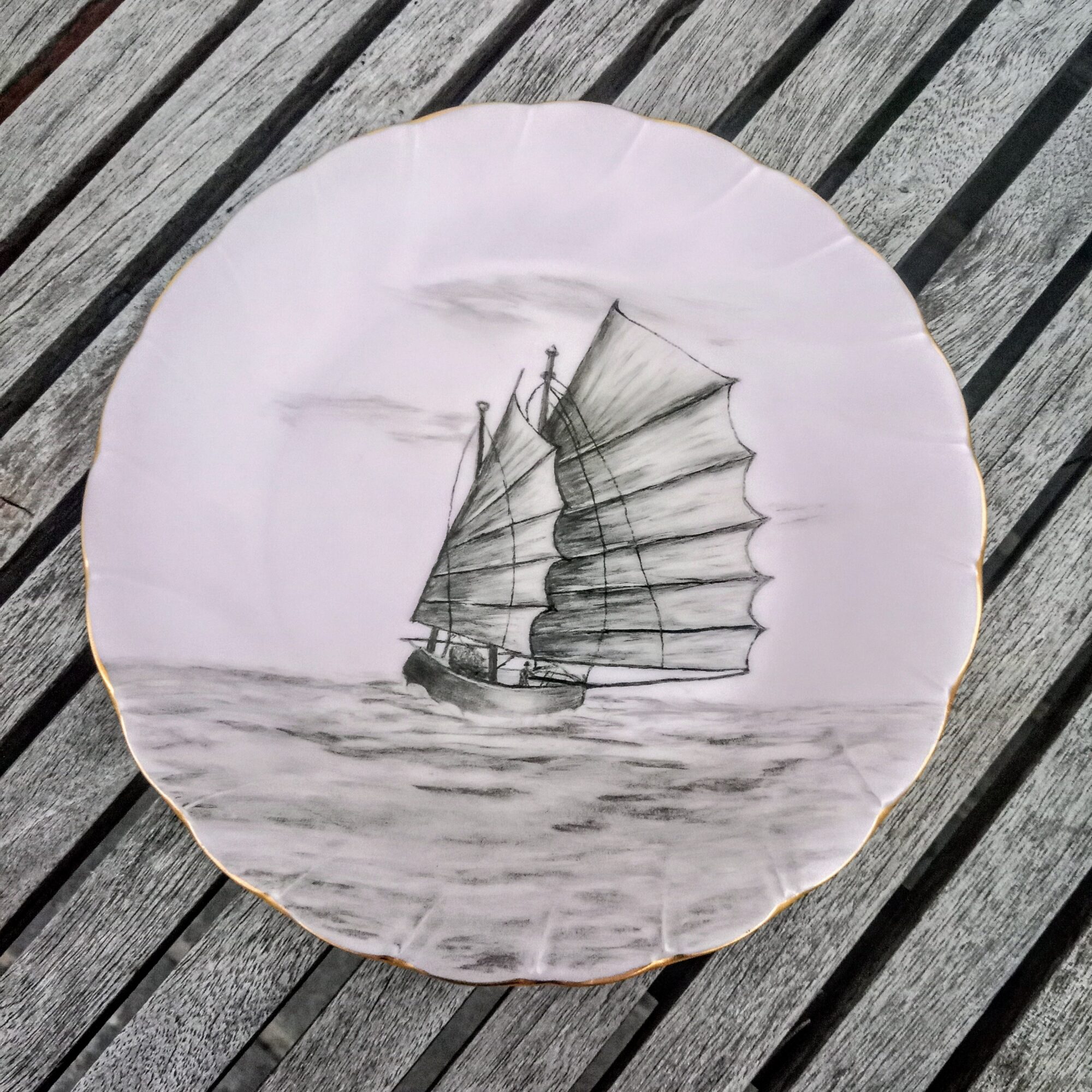 Nautical ship plate, handpainted