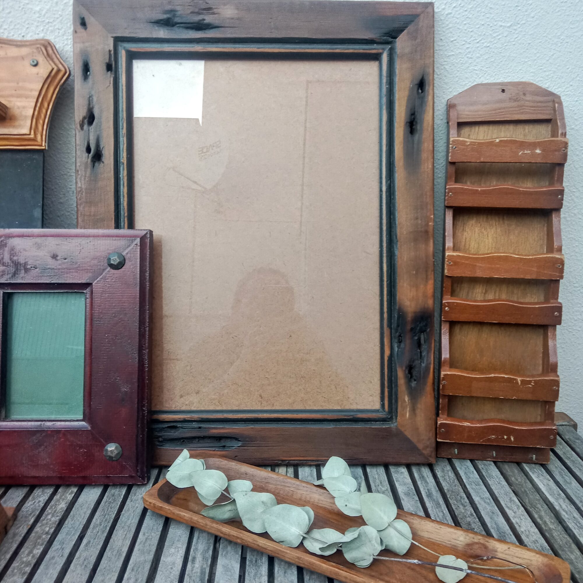 Large rustic wooden frame with glass