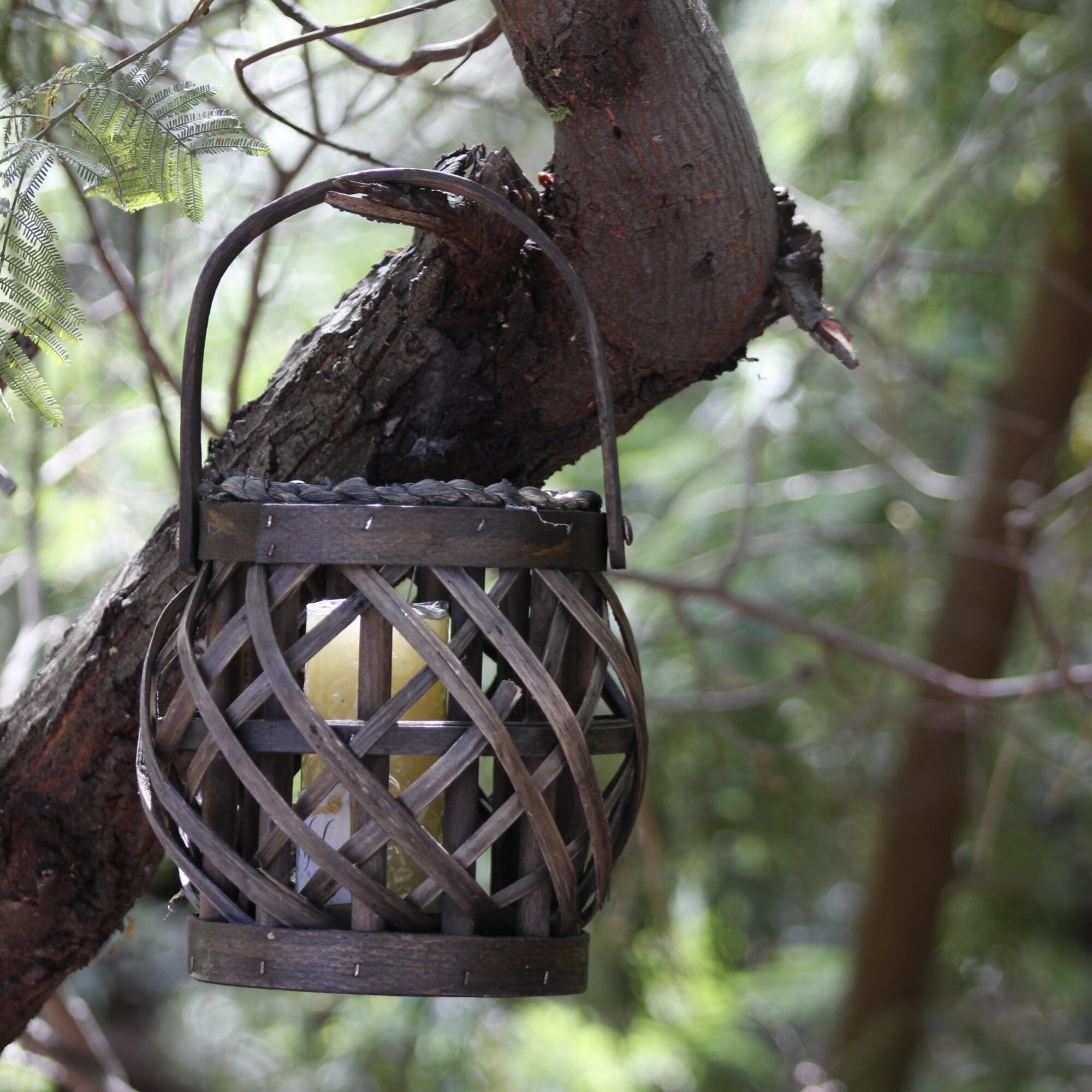 Woven Wooden Outdoor candle Lantern