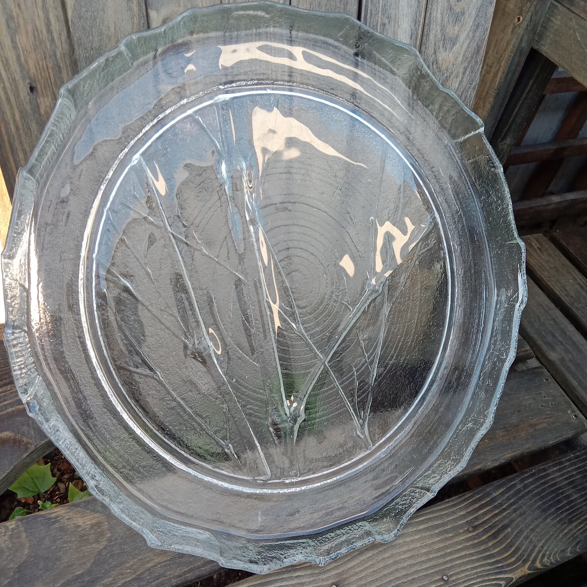 Chunky Glass Serving Platter Bark Detail